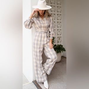 Cream Plaid Jumpsuit